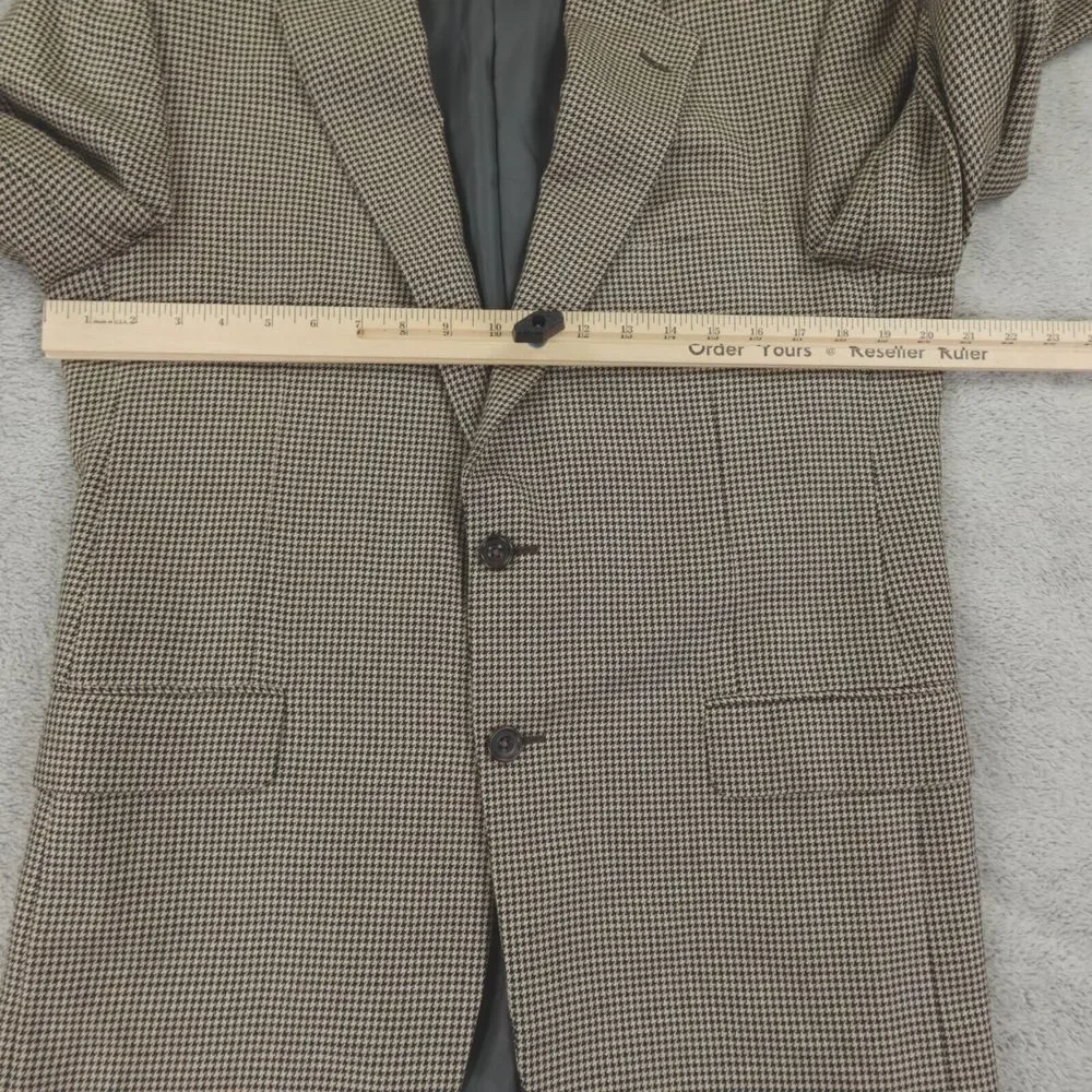 Hickey Freeman Sport Coat Mens 40R Houndstooth Tan Black Silk Camel‎ USA Blazer